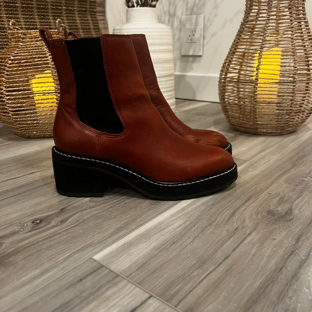 MADEWELL Size 7 The Carina Platform Chelsea Boot in Dried Maple
